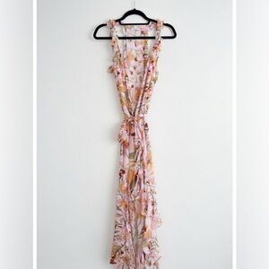 Poupette St. Barth Asymmetrical Floral Dress in Pink and Orange